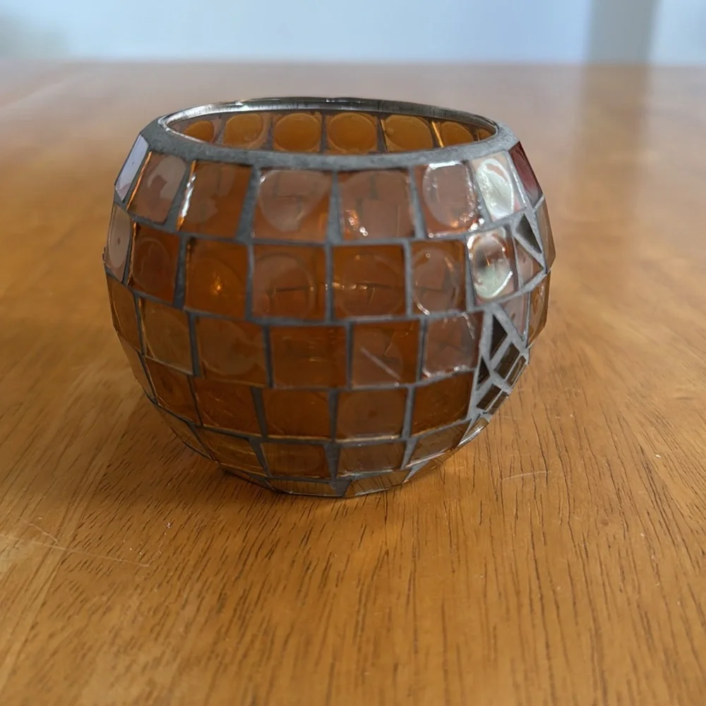 🛑Fall Pumpkin Mosaic Glass Candle Holder Autumn Thanksgiving